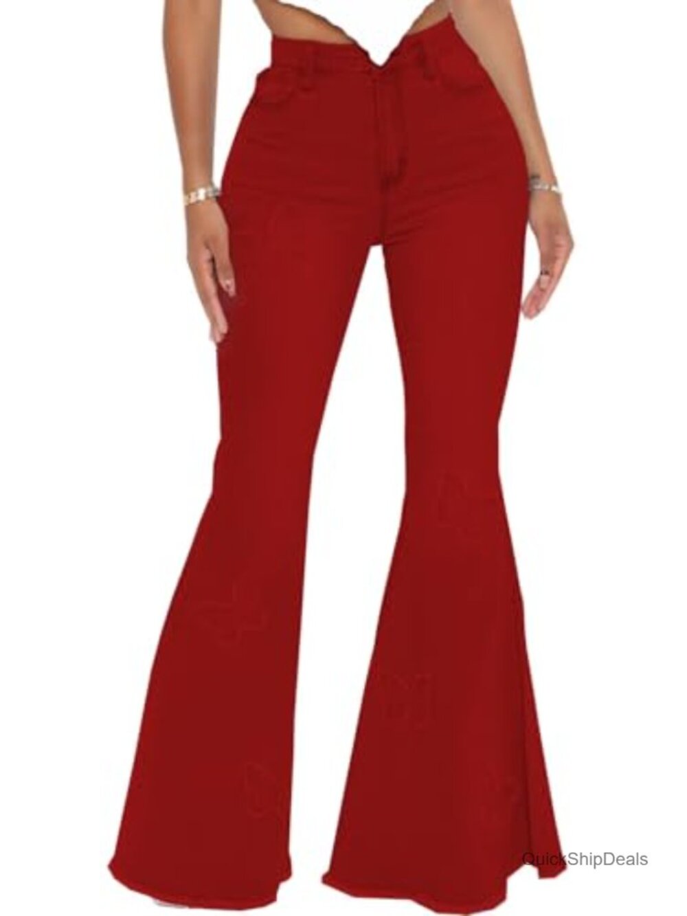 Women's Bell Bottom Jeans Destroyed Ripped Flare Raw Hem Denim Pants